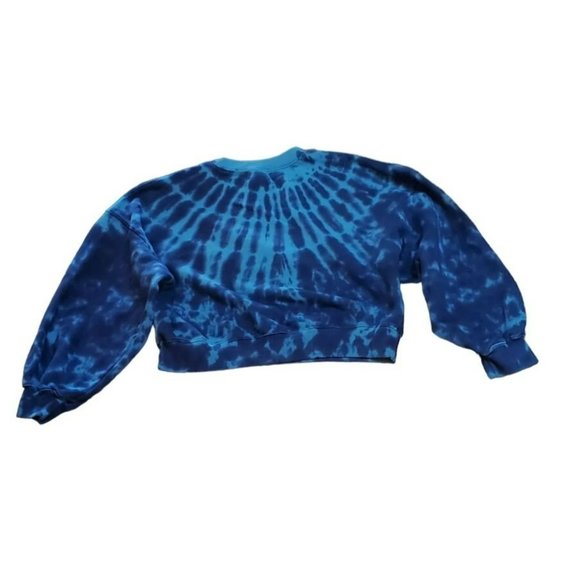 AGolde Women's Blue Tie Dye Sweatshirt Size Small Balloon Sleeve Cropped Relaxed - Picture 4 of 7